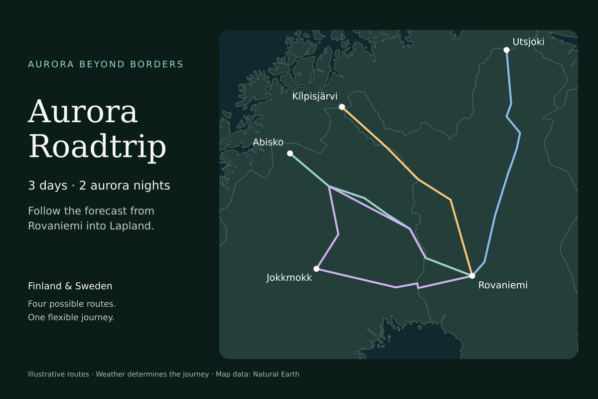 Panoramica di quattro possibili itinerari da Rovaniemi attraverso la Lapponia finlandese e svedese